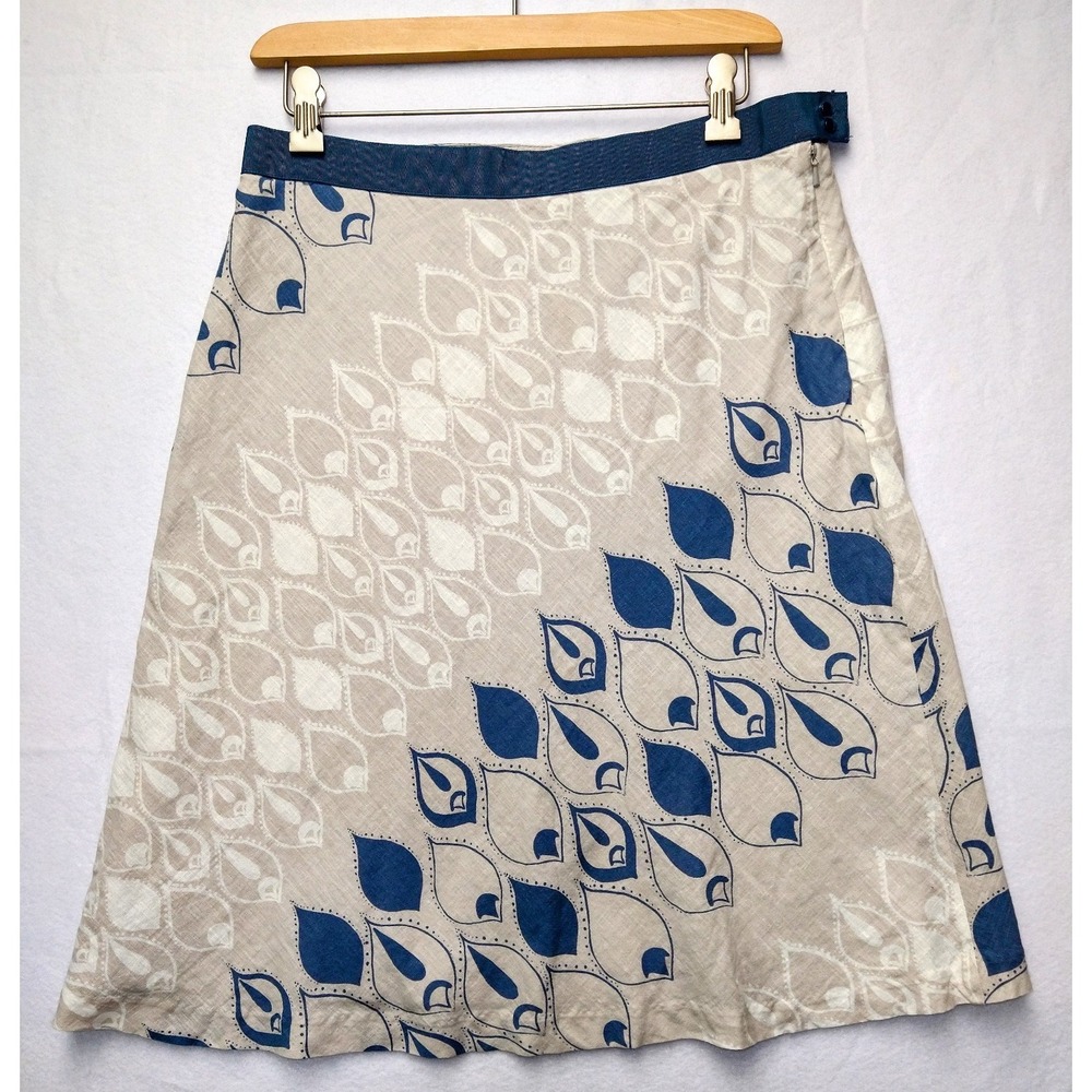 Old Navy Skirt Linen + Cotton  Cream + Navy Earthy Boho Coastal Tribal Sz 6